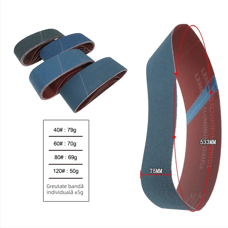 LX988 bandă abrazivă, 533 × 75 mm, granulație 40–120, bandă plată pentru prelucrarea lemnului, șlefuire a metalelor, îndepărtarea bavurilor din oțel inoxidabil
