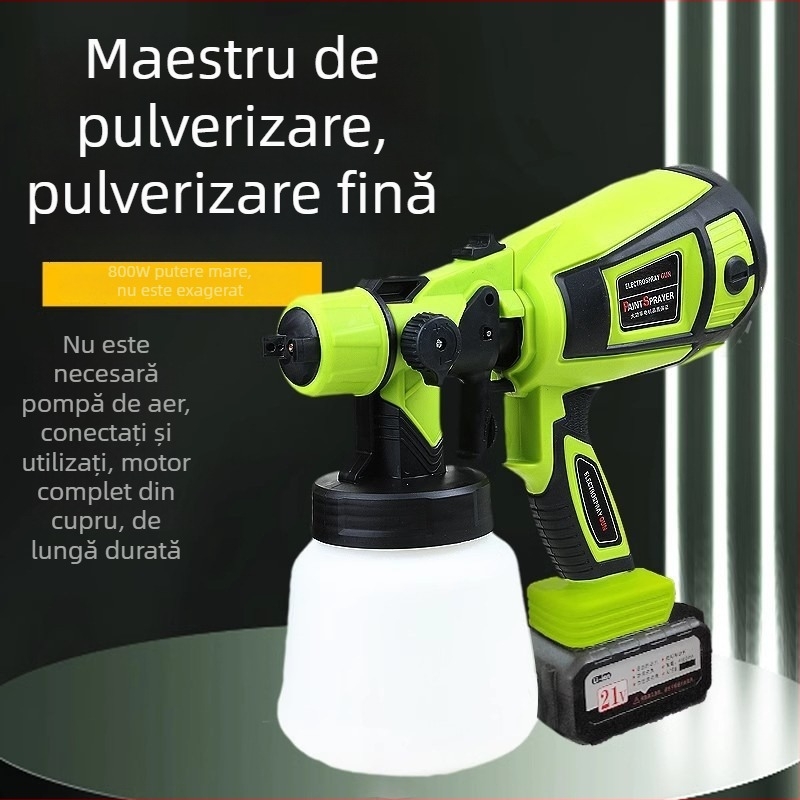 Pistol de vopsit electric cu baterie litiu, pentru uz casnic – vopsea latex, atomizare înaltă, duză 1,3 mm