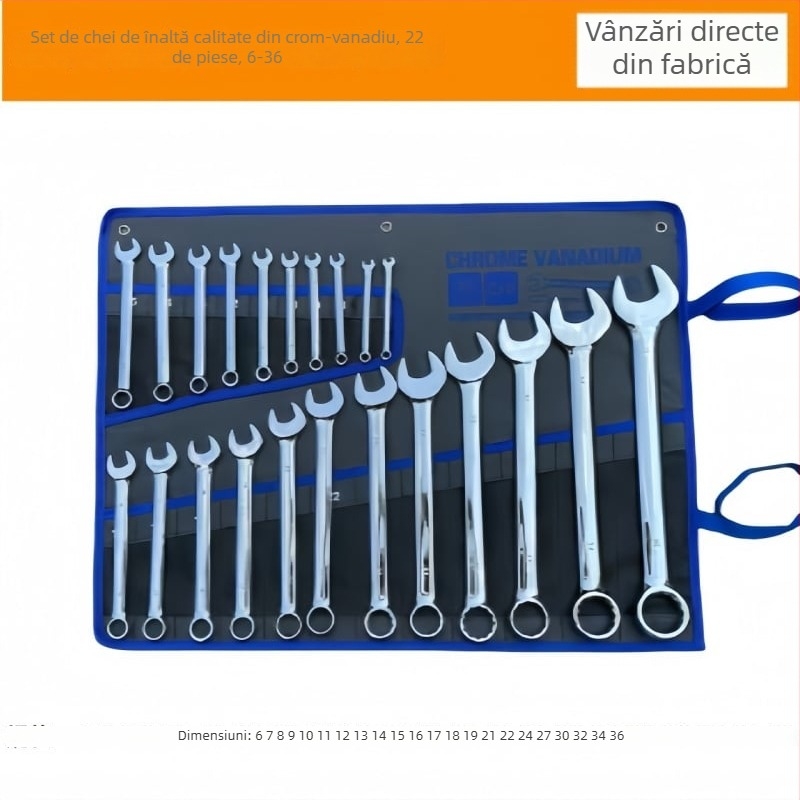 Set Plum Blossom chei și capete, 22 piese, crom-vanadiu, finisaj oglindă, dimensiuni metrice, reparații auto