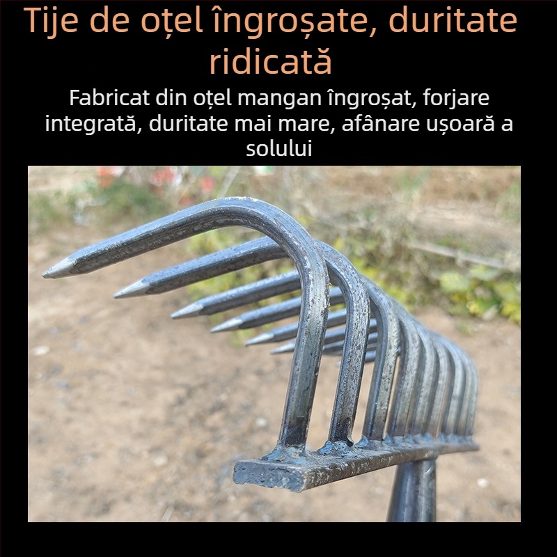 Greblă agricolă cu dinți pentru afânarea și întoarcerea solului, unealtă multifuncțională pentru buruieni, robustă, rezistentă la rugină