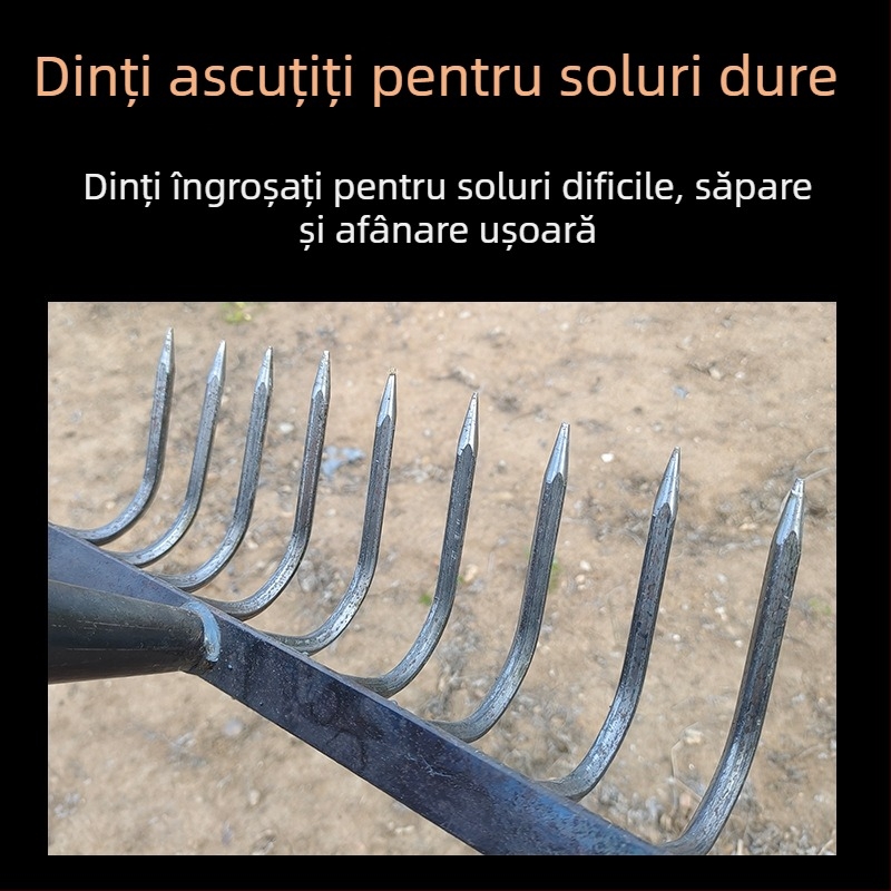 Greblă agricolă cu dinți pentru afânarea și întoarcerea solului, unealtă multifuncțională pentru buruieni, robustă, rezistentă la rugină