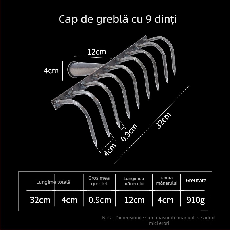Greblă agricolă cu dinți pentru afânarea și întoarcerea solului, unealtă multifuncțională pentru buruieni, robustă, rezistentă la rugină