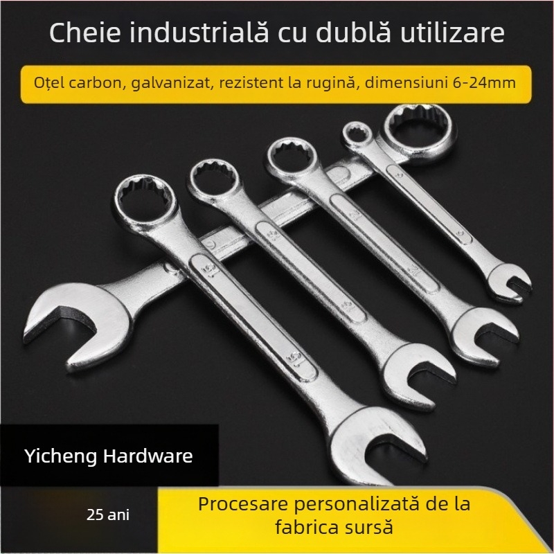 Cheie dublă din oțel crom-vanadiu, finisaj semi-lucios, 6–24 mm, cheie multifuncțională cu deschidere în formă de floare