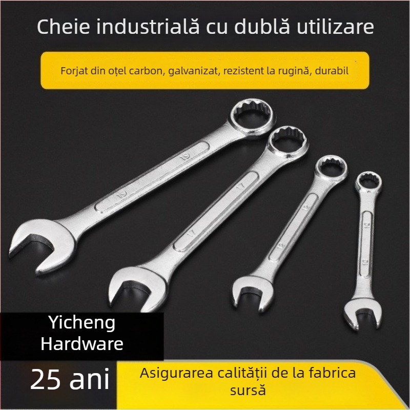 Cheie dublă din oțel crom-vanadiu, finisaj semi-lucios, 6–24 mm, cheie multifuncțională cu deschidere în formă de floare