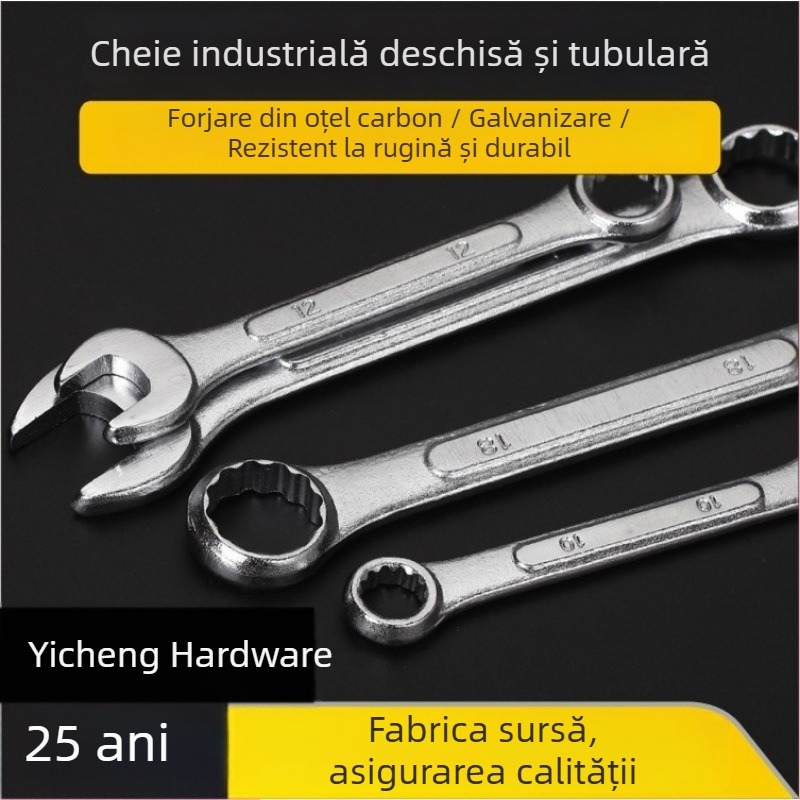Cheie dublă din oțel crom-vanadiu, finisaj semi-lucios, 6–24 mm, cheie multifuncțională cu deschidere în formă de floare