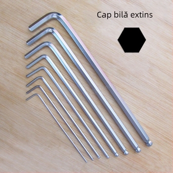 Cheie hexagonală extinsă, vârf cu bilă și vârf plat, în formă de L, extra-lungă, nichelată, dimensiuni 2–12 mm