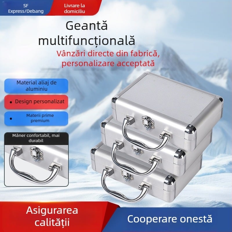Cutie de unelte din aliaj de aluminiu, cu încuietoare, multifuncțională, capacitate mare