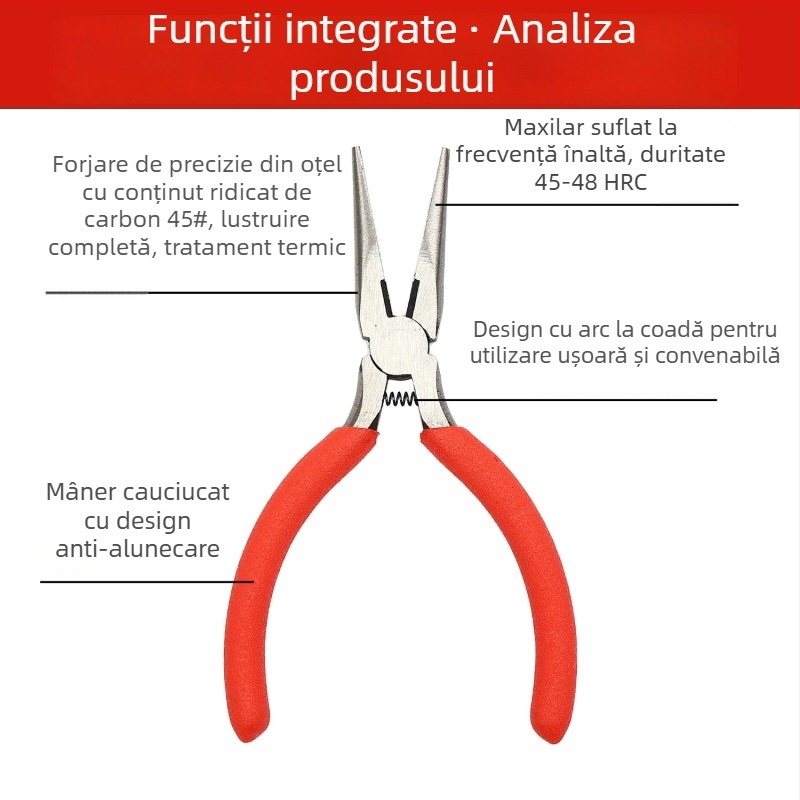 Clește mini fără dinți, cu 5 vârfuri, realizat manual, multifuncțional, cu nas plat și nas rotund pentru mărgele bijuterii