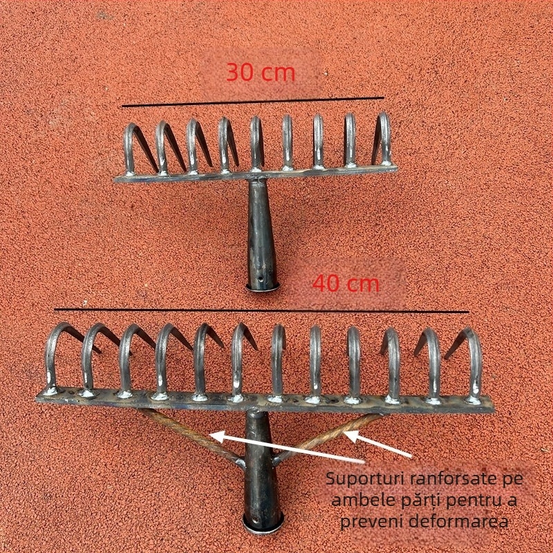 Greblă din oțel cu dinți multipli, mangan din oțel, multifuncțională, pentru afânarea solului și curățarea ierbii, dinți forjați, design plat