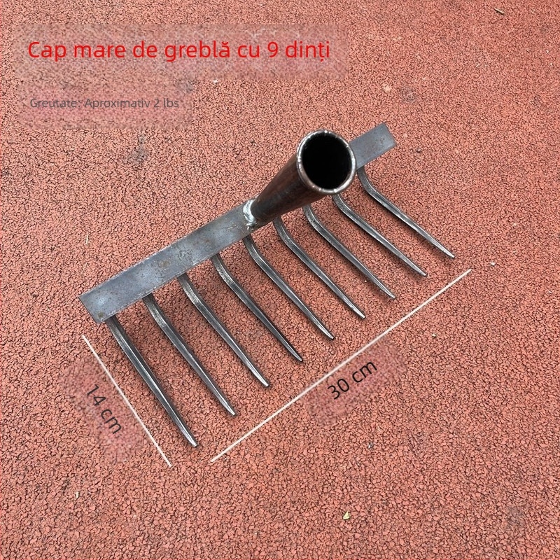 Greblă din oțel cu dinți multipli, mangan din oțel, multifuncțională, pentru afânarea solului și curățarea ierbii, dinți forjați, design plat