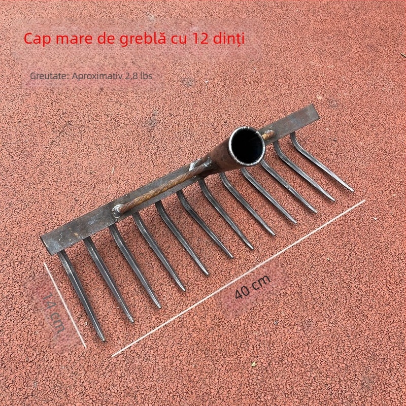 Greblă din oțel cu dinți multipli, mangan din oțel, multifuncțională, pentru afânarea solului și curățarea ierbii, dinți forjați, design plat