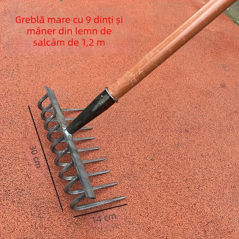 Greblă din oțel cu dinți multipli, mangan din oțel, multifuncțională, pentru afânarea solului și curățarea ierbii, dinți forjați, design plat