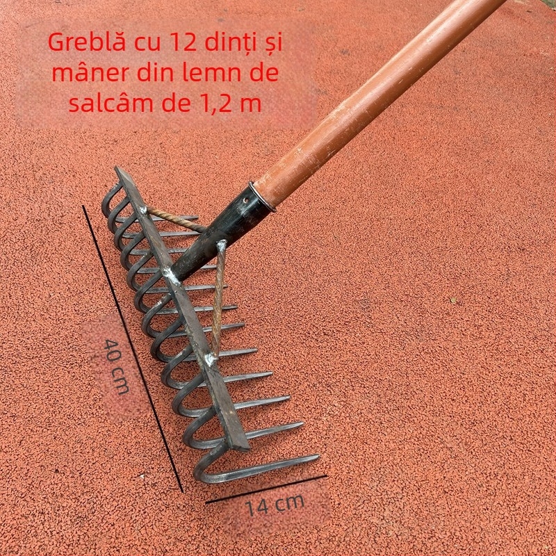 Greblă din oțel cu dinți multipli, mangan din oțel, multifuncțională, pentru afânarea solului și curățarea ierbii, dinți forjați, design plat