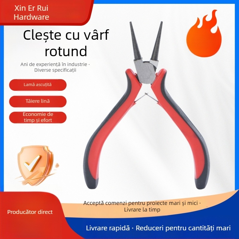 Clește cu nas rotund, 4,5 inch, clește mici pentru bijuterii, unelte DIY, mâner negru și roșu
