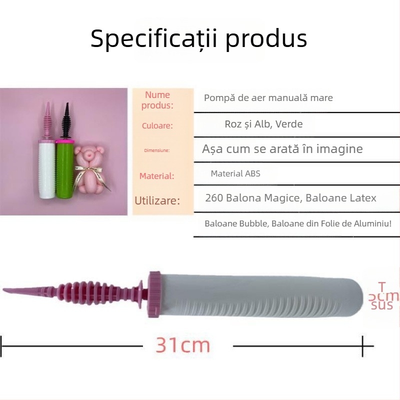 Pompă manuală pentru baloane, duză lungă – pompă de aer mare, cu acțiune dublă