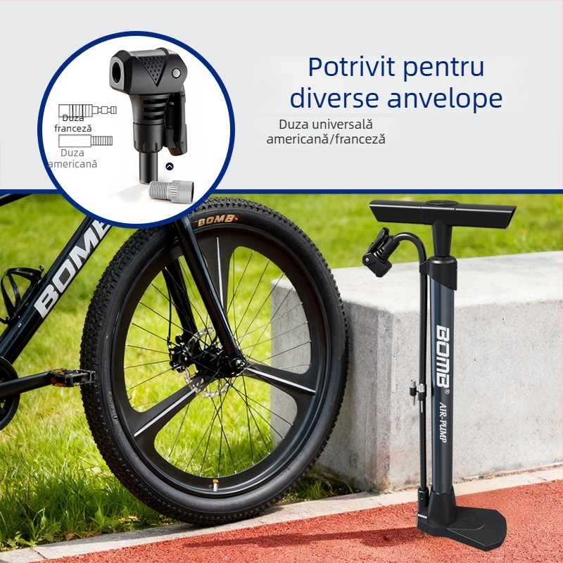 Bomb pompă de bicicletă portabilă pentru biciclete de munte, cu manometru, 160 PSI