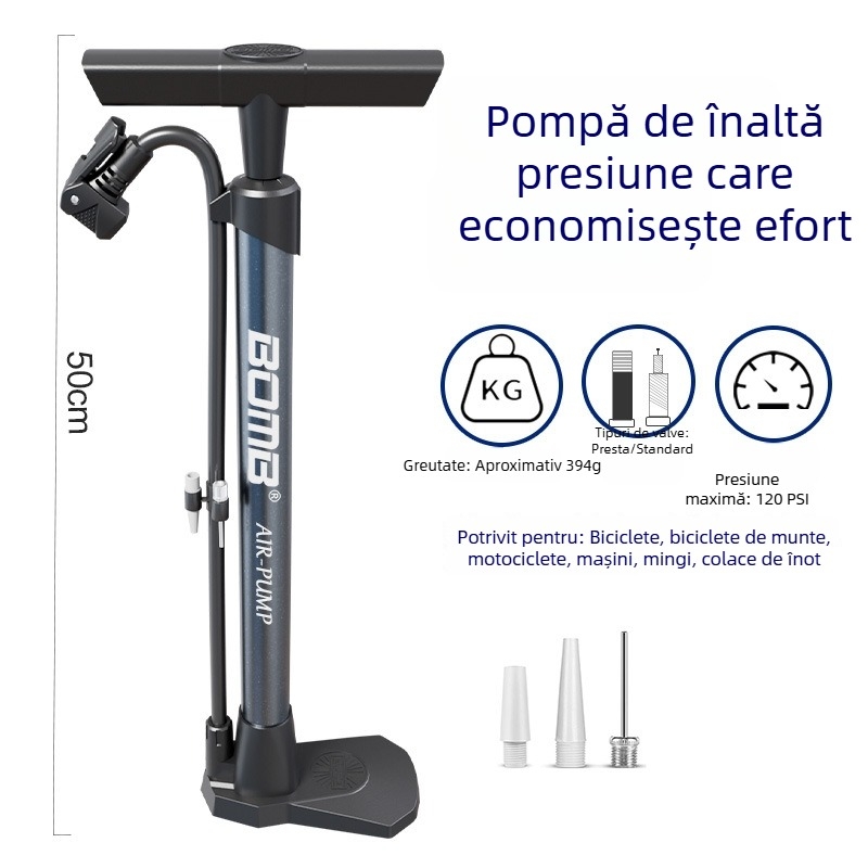 Bomb pompă de bicicletă portabilă pentru biciclete de munte, cu manometru, 160 PSI