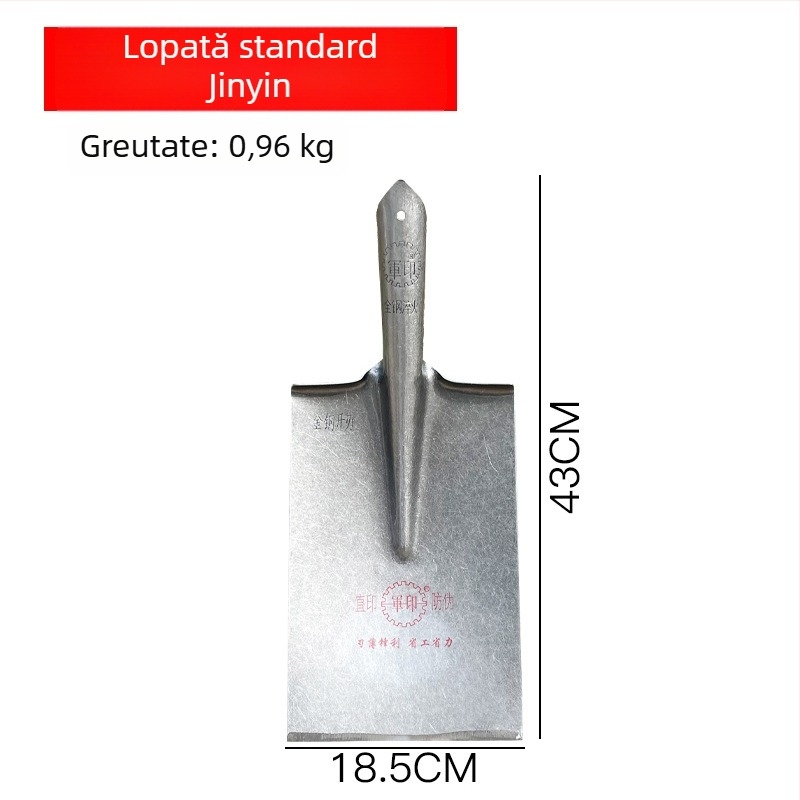 Lopată Military Seal: cap plat, oțel integral îngroșat, lopată agricolă din oțel, lopată dreptunghiulară din oțel mangan