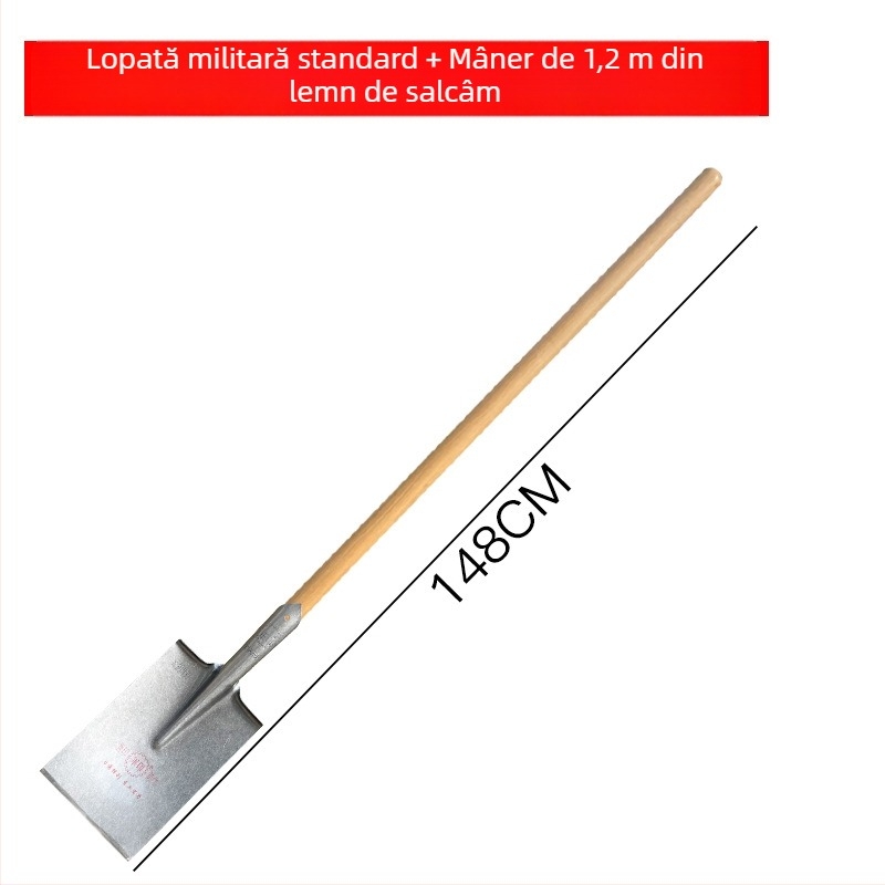 Lopată Military Seal: cap plat, oțel integral îngroșat, lopată agricolă din oțel, lopată dreptunghiulară din oțel mangan