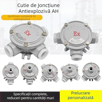 Cutie de conexiuni antiexplozie din aliaj de aluminiu, DN20, seria AH, cu trei căi și trecere dreptă, cutie circulară de distribuție cu șase porturi