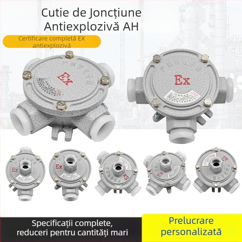 Cutie de conexiuni antiexplozie din aliaj de aluminiu, DN20, seria AH, cu trei căi și trecere dreptă, cutie circulară de distribuție cu șase porturi