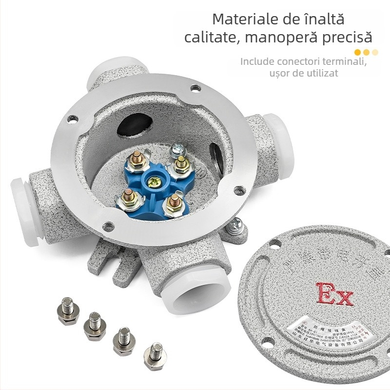 Cutie de conexiuni antiexplozie din aliaj de aluminiu, DN20, seria AH, cu trei căi și trecere dreptă, cutie circulară de distribuție cu șase porturi