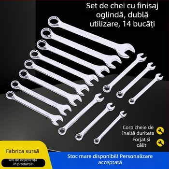 Set industrial de 14 piese, chei combinate cu finisaj oglindat și motiv floare de prun, cu capete deschise pentru reparații auto