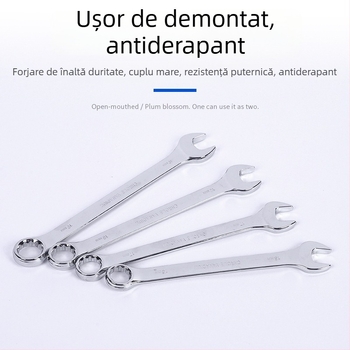 Set industrial de 14 piese, chei combinate cu finisaj oglindat și motiv floare de prun, cu capete deschise pentru reparații auto