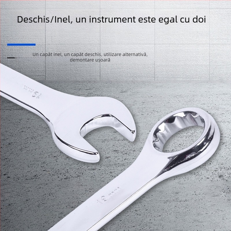 Set industrial de 14 piese, chei combinate cu finisaj oglindat și motiv floare de prun, cu capete deschise pentru reparații auto