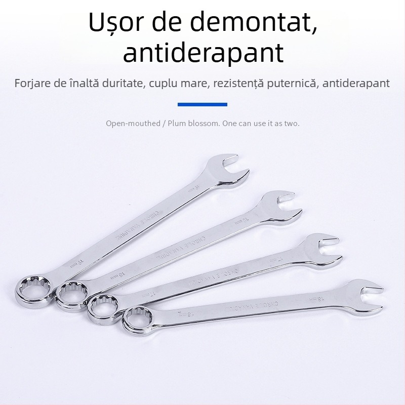 Set industrial de 14 piese, chei combinate cu finisaj oglindat și motiv floare de prun, cu capete deschise pentru reparații auto