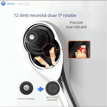 Weida set chei clichet cu 72 dinți, cu capete universale, mâner drept și curbat pentru reparații auto rapide 48244