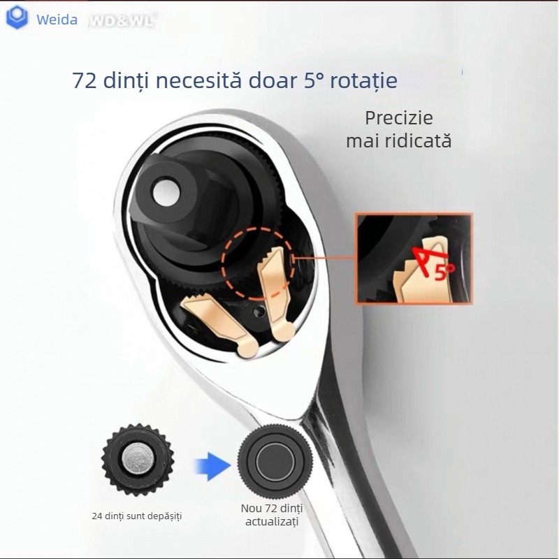 Weida set chei clichet cu 72 dinți, cu capete universale, mâner drept și curbat pentru reparații auto rapide 48244
