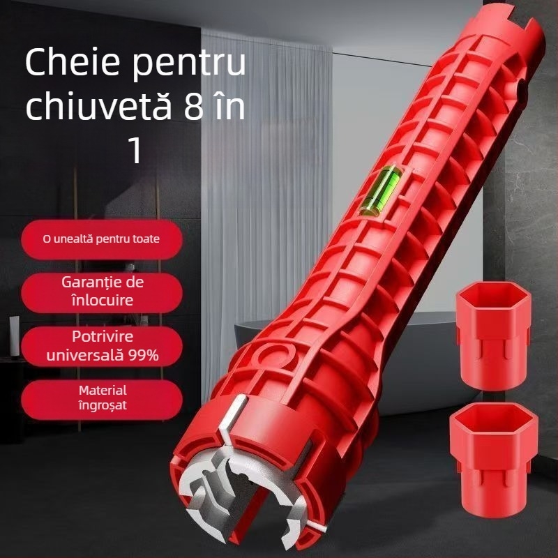 Cheie multifuncțională pentru chiuvetă, opt în unu – instrument de instalare pentru conducte și robinete