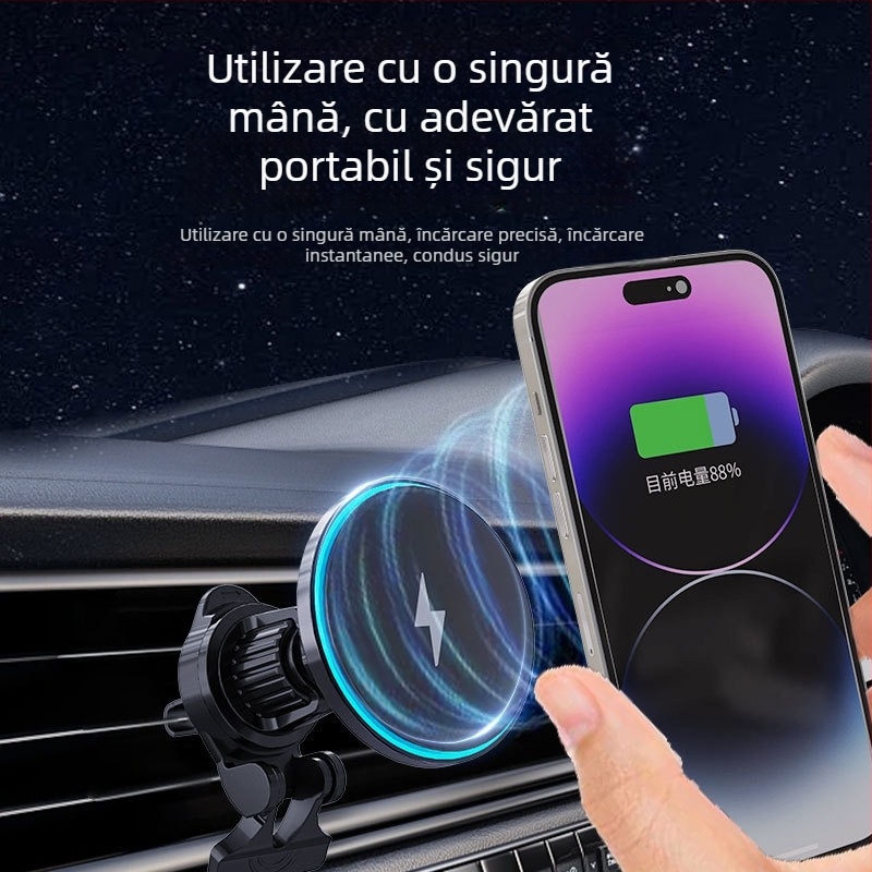 Încărcător wireless magnetic pentru mașină C38, compatibil cu iPhone Apple