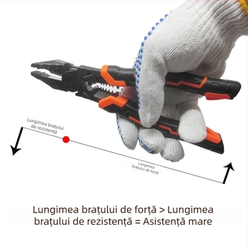 Clește industrial multifuncțional pentru fire, vârf diagonal, crimpare și dezizolarea cablurilor