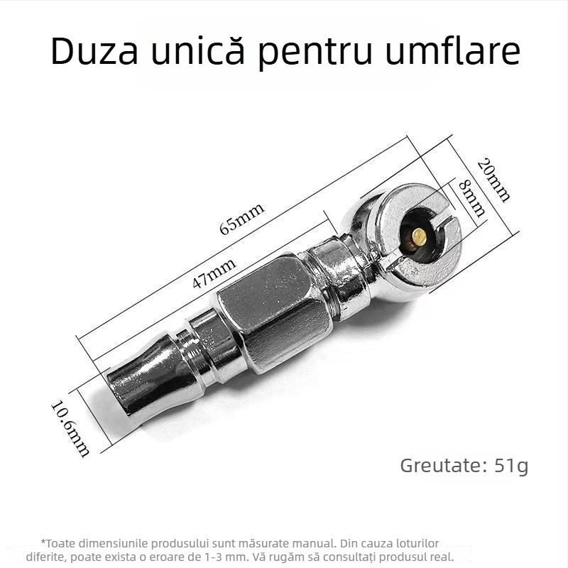 Duză de aer tip T, cu două capete, pentru repararea anvelopelor la biciclete electrice