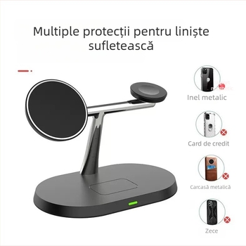 Încărcător wireless MagSafe 3-în-1 pentru telefon, ceas și căști