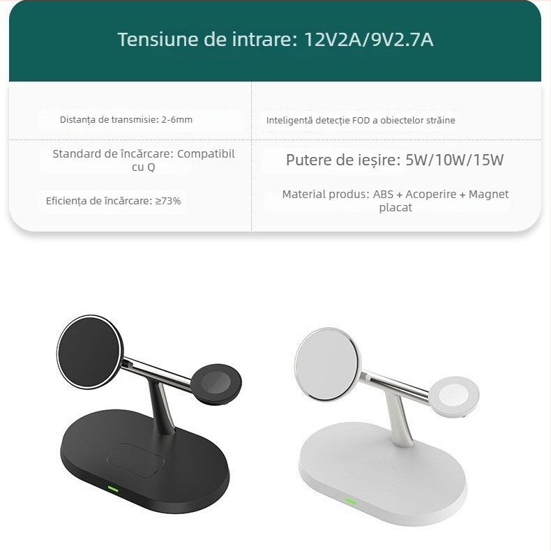 Încărcător wireless MagSafe 3-în-1 pentru telefon, ceas și căști