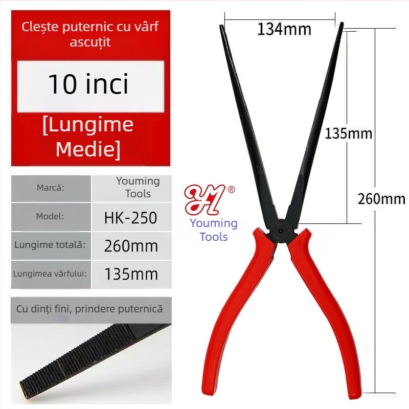 Clește pentru electrician cu nas lung, 10/12 inch, dinți, vârf prelungit