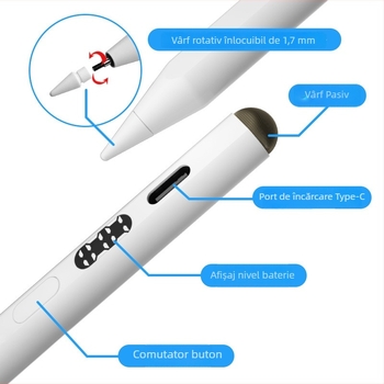 Stylus capacitiv universal cu afișaj digital pentru tablete și telefoane Android și Apple.