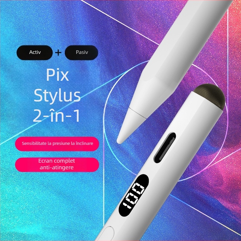 Stylus capacitiv universal cu afișaj digital pentru tablete și telefoane Android și Apple.