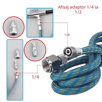 Furtun armat pentru conectarea pistolului de vopsit la compresorul de aer, lungime 1,8 m, racorduri 1/8in și 1/4in