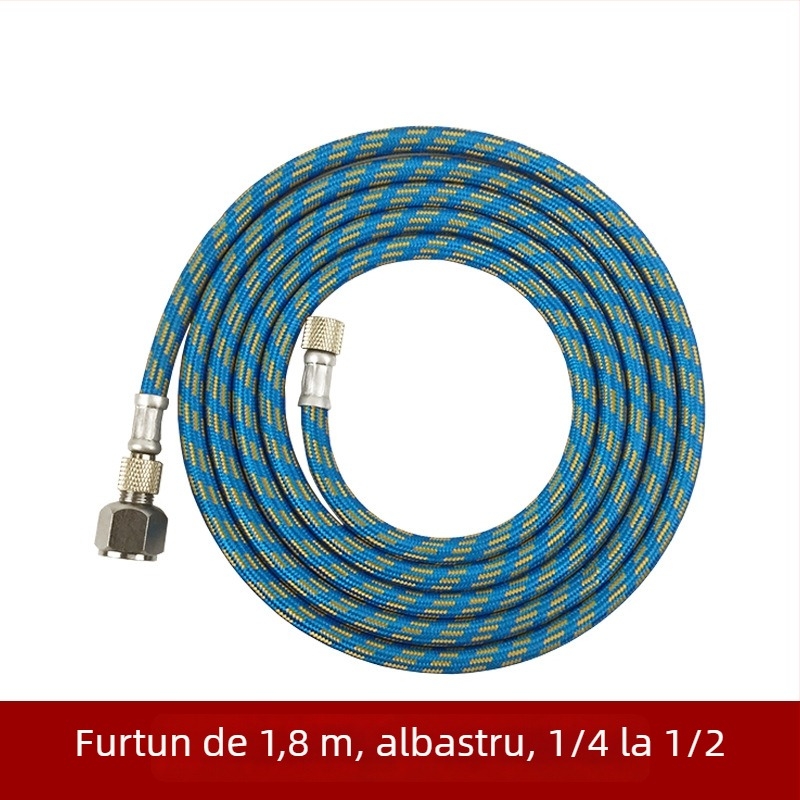 Furtun armat pentru conectarea pistolului de vopsit la compresorul de aer, lungime 1,8 m, racorduri 1/8in și 1/4in