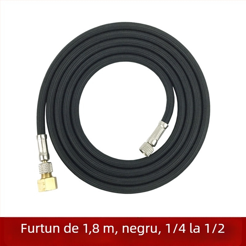 Furtun armat pentru conectarea pistolului de vopsit la compresorul de aer, lungime 1,8 m, racorduri 1/8in și 1/4in