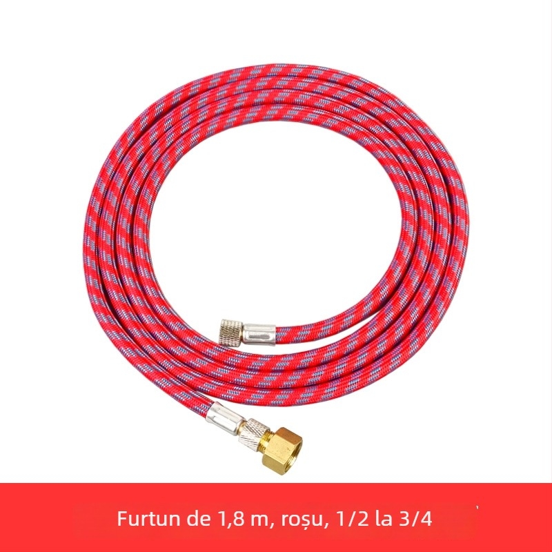 Furtun armat pentru conectarea pistolului de vopsit la compresorul de aer, lungime 1,8 m, racorduri 1/8in și 1/4in