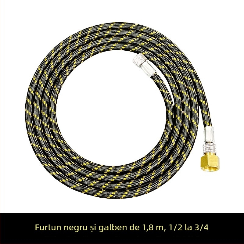 Furtun armat pentru conectarea pistolului de vopsit la compresorul de aer, lungime 1,8 m, racorduri 1/8in și 1/4in