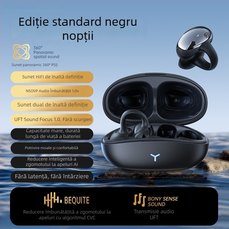 Căști Bluetooth cu clips pentru urechi, wireless, anulare zgomotului, model nou