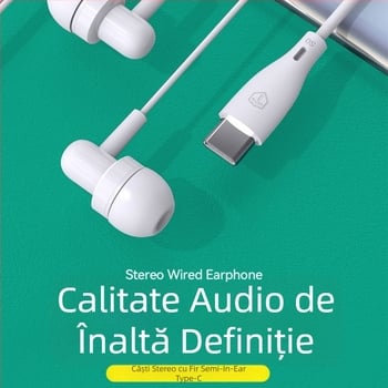 Căști in-ear Type-C, cablu, pentru telefoane Huawei, Honor și Xiaomi – muzică și apeluri