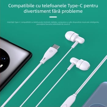 Căști in-ear Type-C, cablu, pentru telefoane Huawei, Honor și Xiaomi – muzică și apeluri