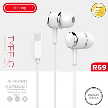 Căști Type-C cu cip digital și control în linie, bas intens, cablu de 120 cm, compatibile cu telefoane Vivo, Huawei, Honor și Xiaomi